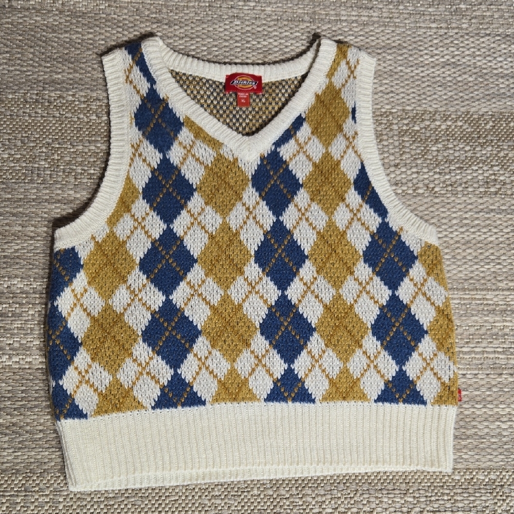 Dickies Preppy Argyle Knit V Neck Sweater Vest Size XL